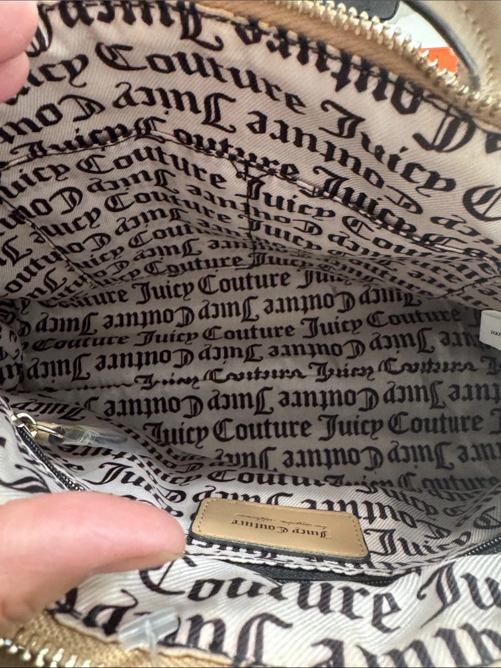 Juicy Couture Beige and Tan Logo Dome Satchel with Gold Charm
